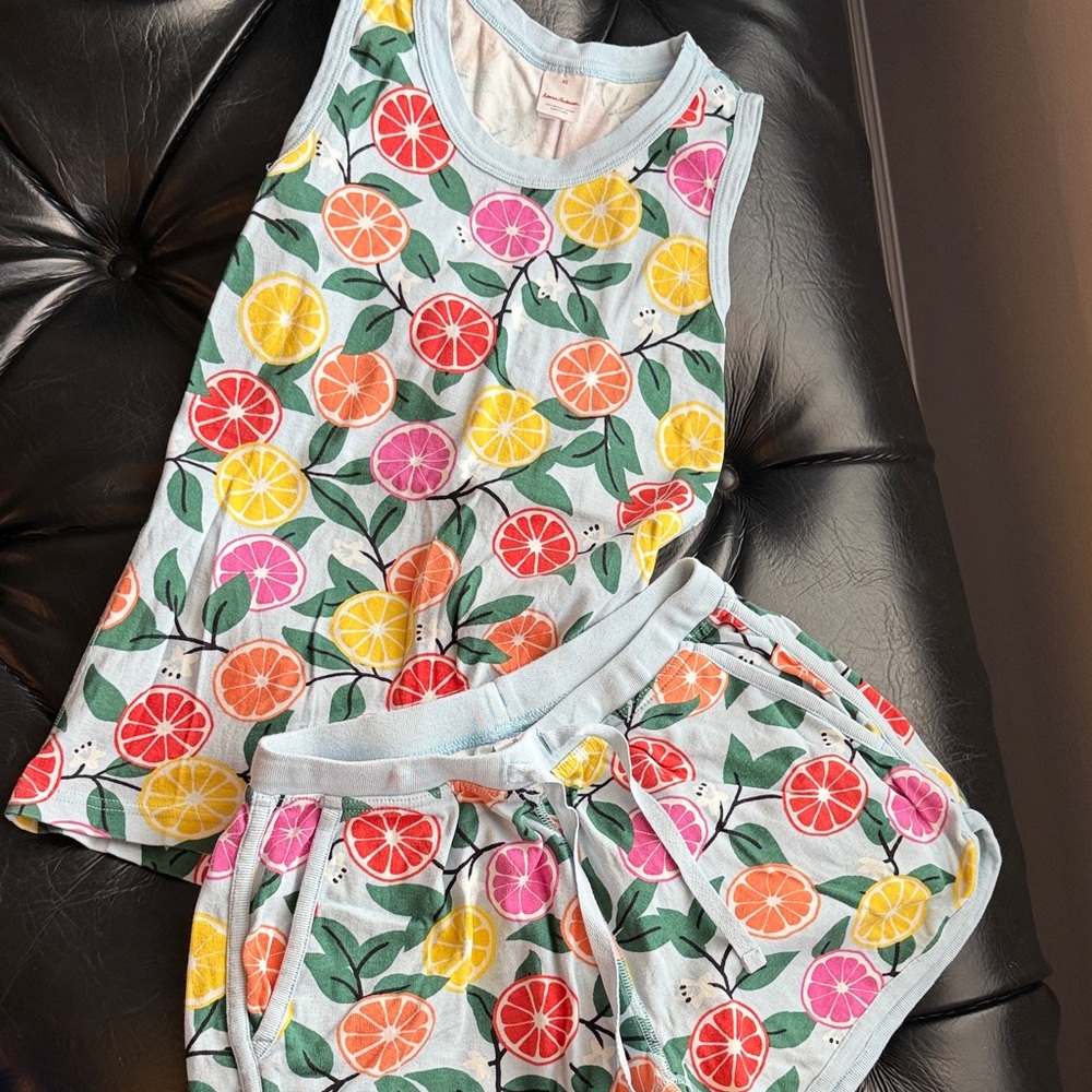 Hanna Andersson Light Blue Citrus Print Pajama Tank & Shorts Set